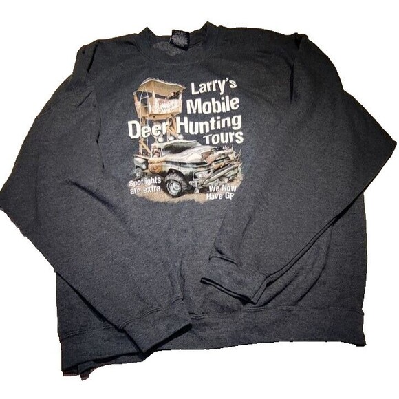 Sweatshirt Mens Size XL Graphic Larry's Mobile Deer Hunting Tours Gray Outdoor - Picture 1 of 4